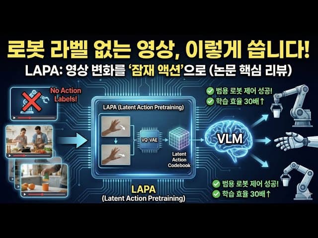 로봇 액션 라벨 없이 배운다: 인터넷 영상을 로봇 데이터로 바꾼 LAPA 논문 영상 대표 이미지
