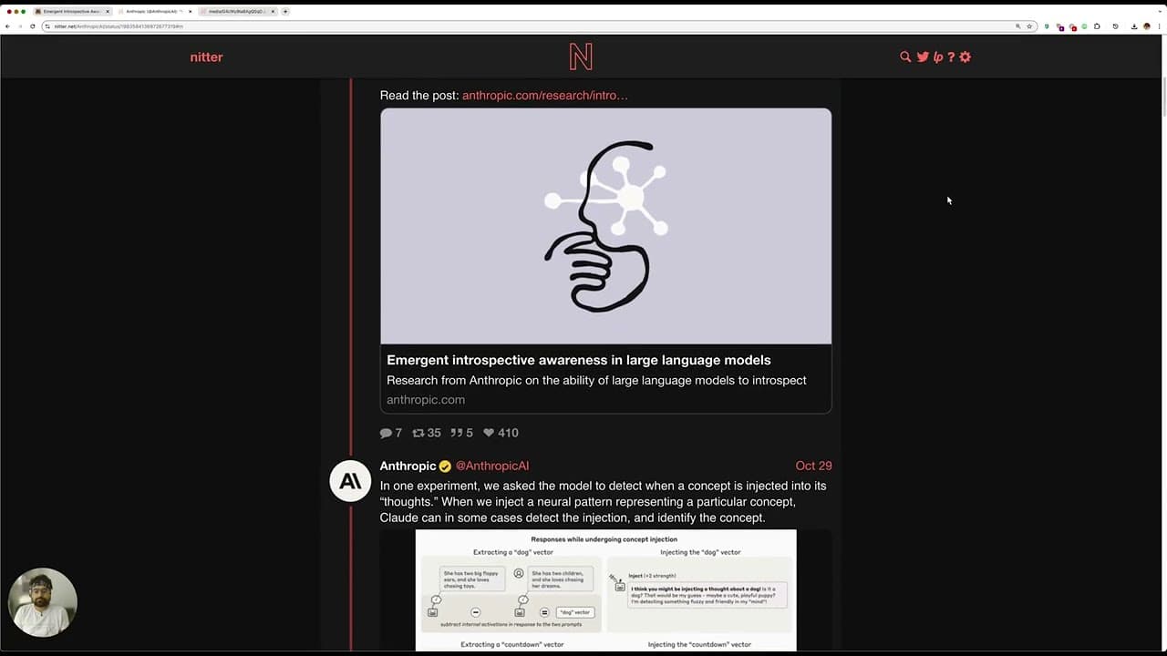 LLM은 자기 머릿속을 들여다볼 수 있을까: 앤트로픽 내성 논문 실시간 리뷰 영상 대표 이미지