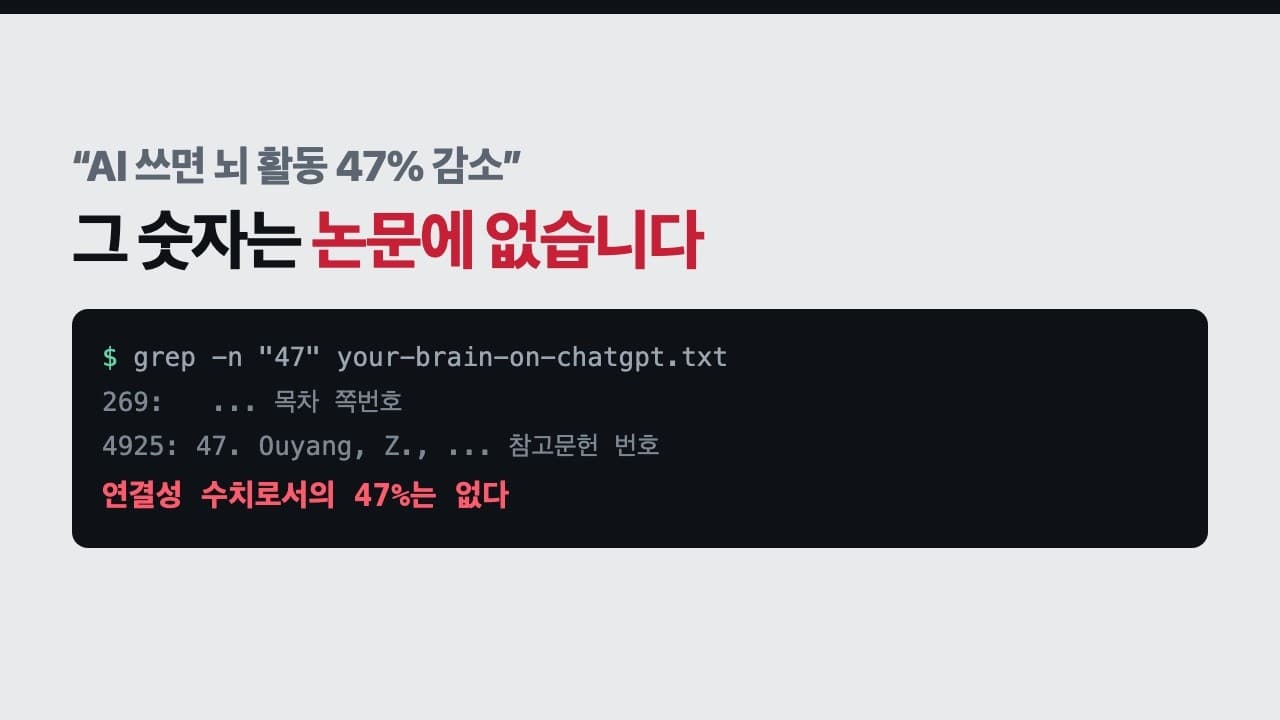 "AI 쓰면 뇌 활동 47% 감소"는 어디서 왔나 — 216쪽 원문을 뒤져 봤다 영상 대표 이미지