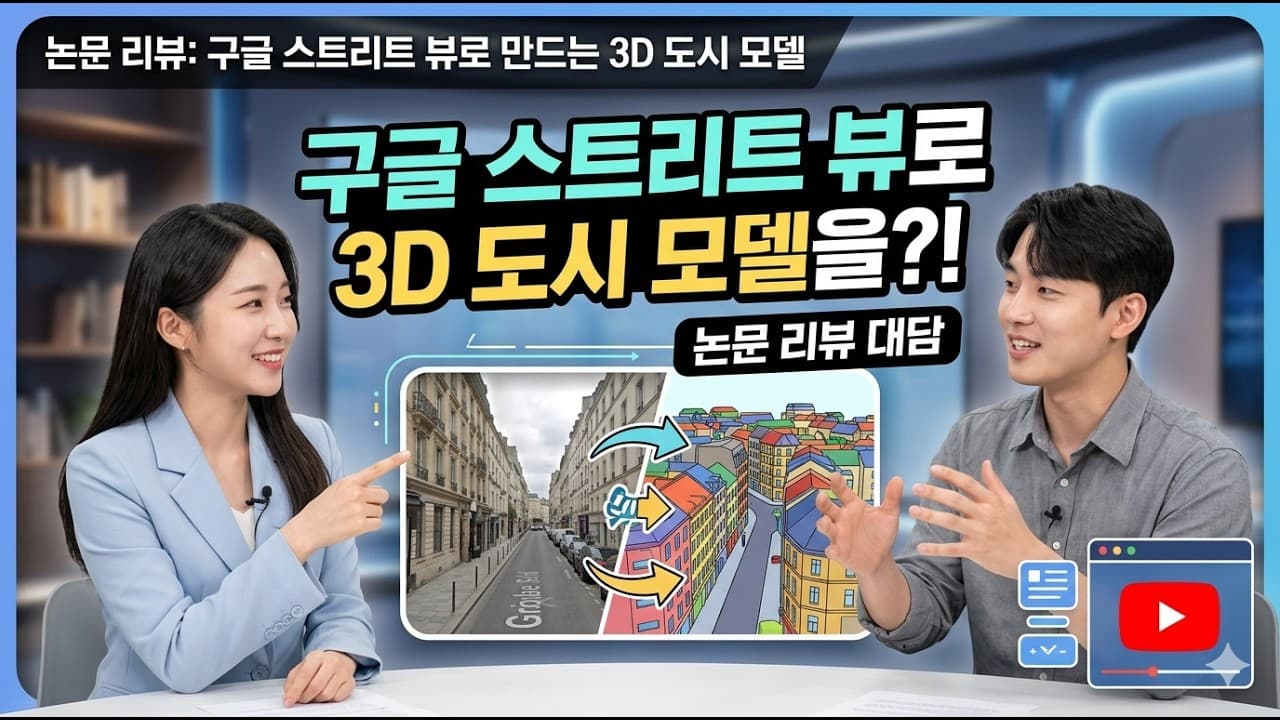 GPS를 일부러 쓰지 않고 스트리트 뷰 사진만으로 3D 도시를 복원한 연구 영상 대표 이미지