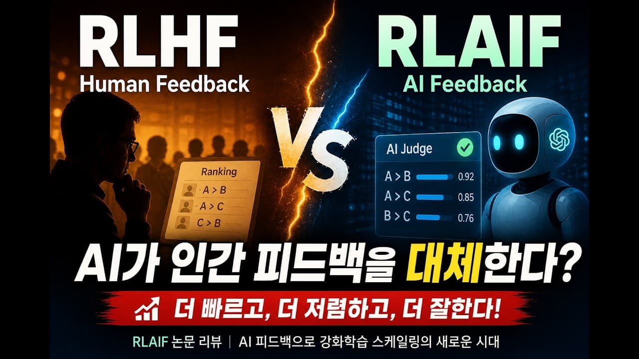 사람 대신 AI가 채점하면 어떻게 될까 — RLHF의 비용 병목을 겨눈 RLAIF 논문 정리 영상 대표 이미지