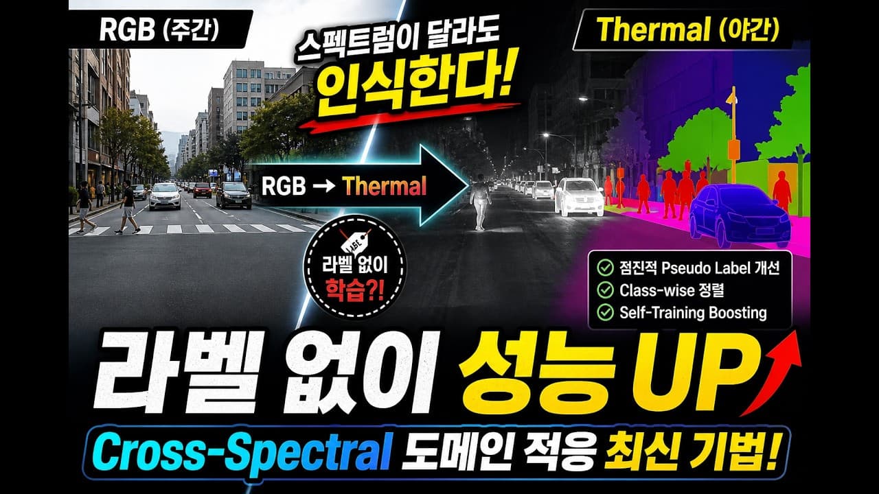밤에도 안전한 자율주행: 라벨 없는 열화상 영상을 학습하는 크로스 스펙트럴 도메인 적응 영상 대표 이미지